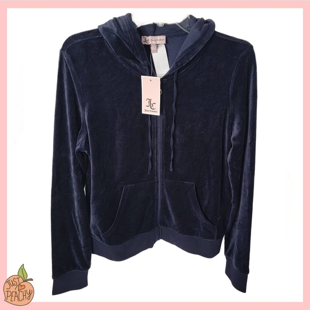 Juicy Couture Velvet Tracksuit Hooded Zip Jacket L Regal Blue NWT RARE